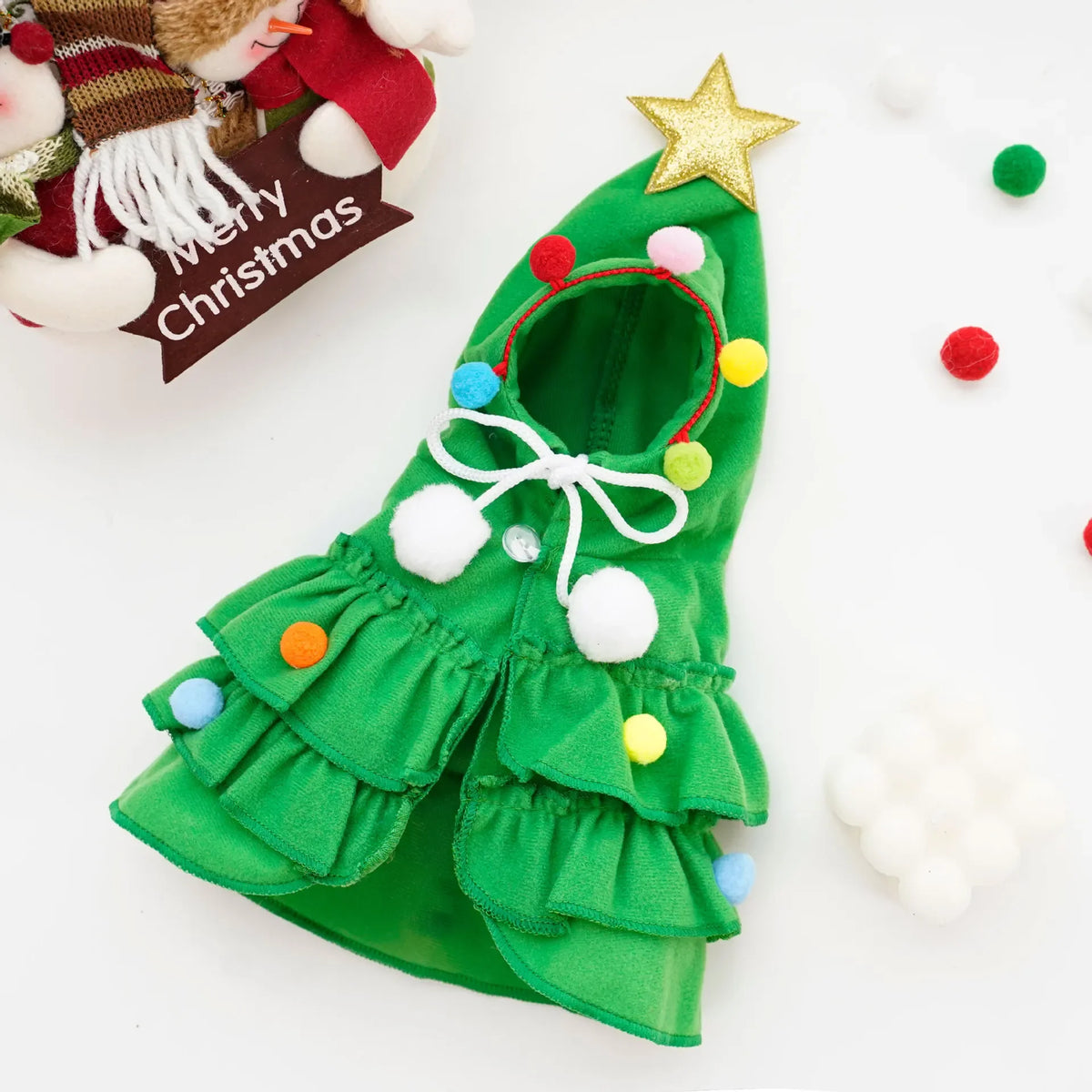 Pet Christmas Tree Costume Dress for Small Dogs Cats Xmas Festive Outfit with Star Hat Puppy Holiday Party Photo Prop Red Green