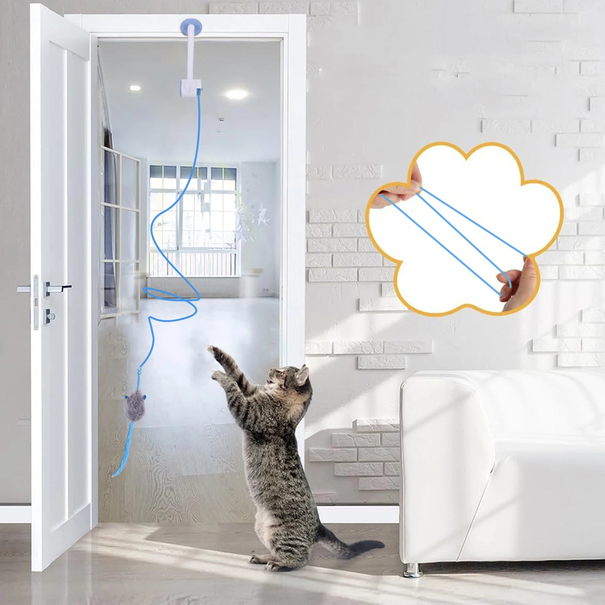 Door Hanging Auto-Rebound Cat Toy Retractable Kitten Teaser with 3 Catnip Mice Interactive Pet Play Toy for Indoor Playing Exer