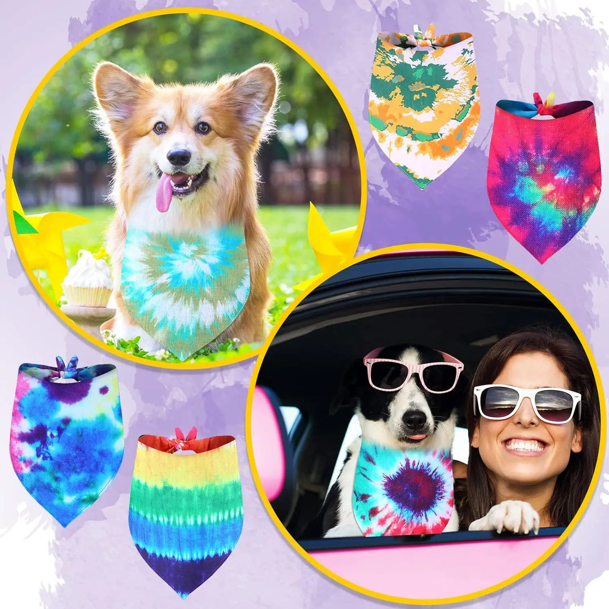 50 Pcs Tie Dye Dog Bandanas Bulk Spring Summer for Pet Grooming Salon Triangle Washable Dog Bib Kerchief for Small Medium Large