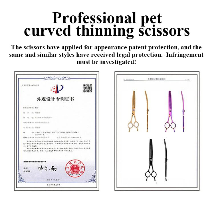 Fenice High-end 7.25 inch Professional Pet Dog Grooming Scissors Curved Thinning Chunker Shears