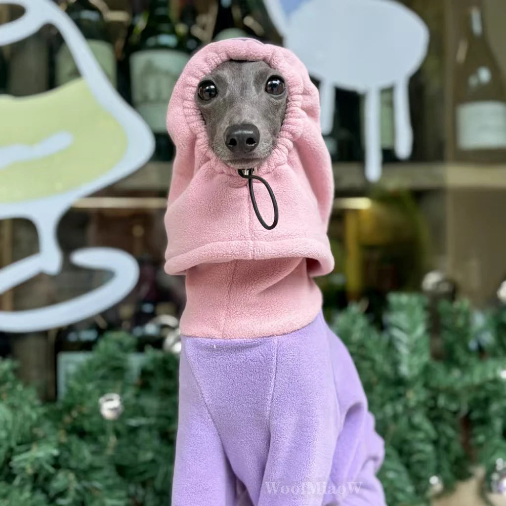 Dog Clothes for Italian Greyho with Hat  Pure Color Four-legged Clothing Soft Stretchy Whippet Clothing Winter Warm Dog Clothing