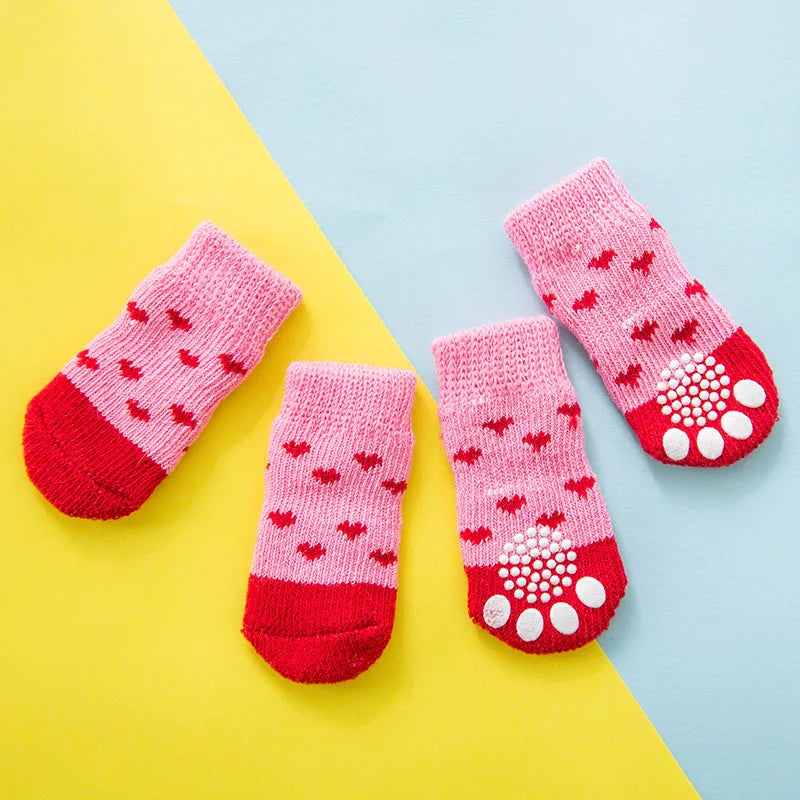 4pcs/set Dog Socks Cute Pattern Foot Covers Warm Anti Slip Shoes Puppy Paw Protector Christmas Gift for Puppy Cat Dogs