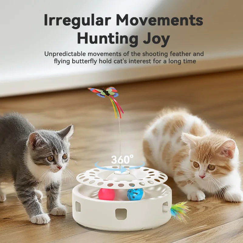 ROJECO Automatic Cat Toy 3 in 1 Electric Butterfly Teasing Toy Track Balls Ambush Feather Interactive Fun Pet Toy Set Cat Supply