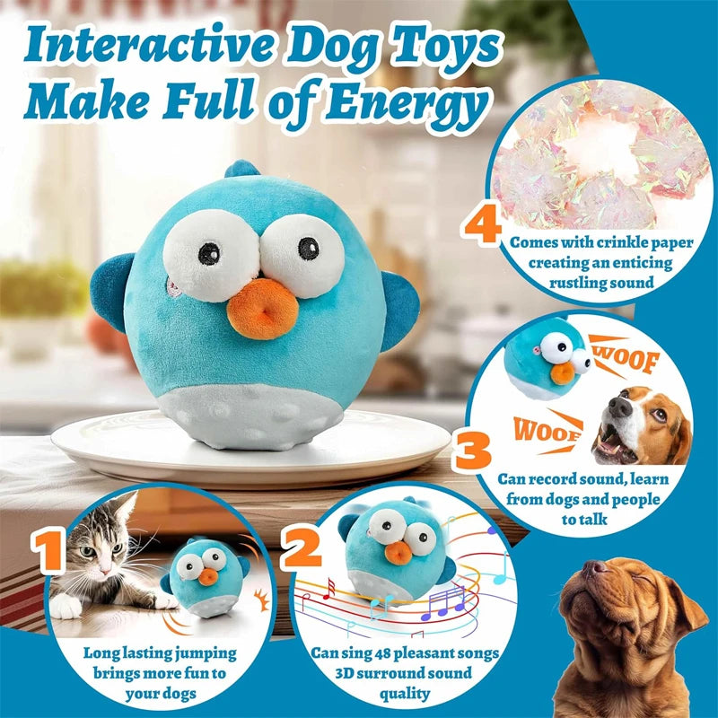 Pet Cat Dog Toy,Rechargeable Crinkle Chew Interactive Squeaky Toy with Jumping Music Moving Ball,Small Medium Large Breed Puppy