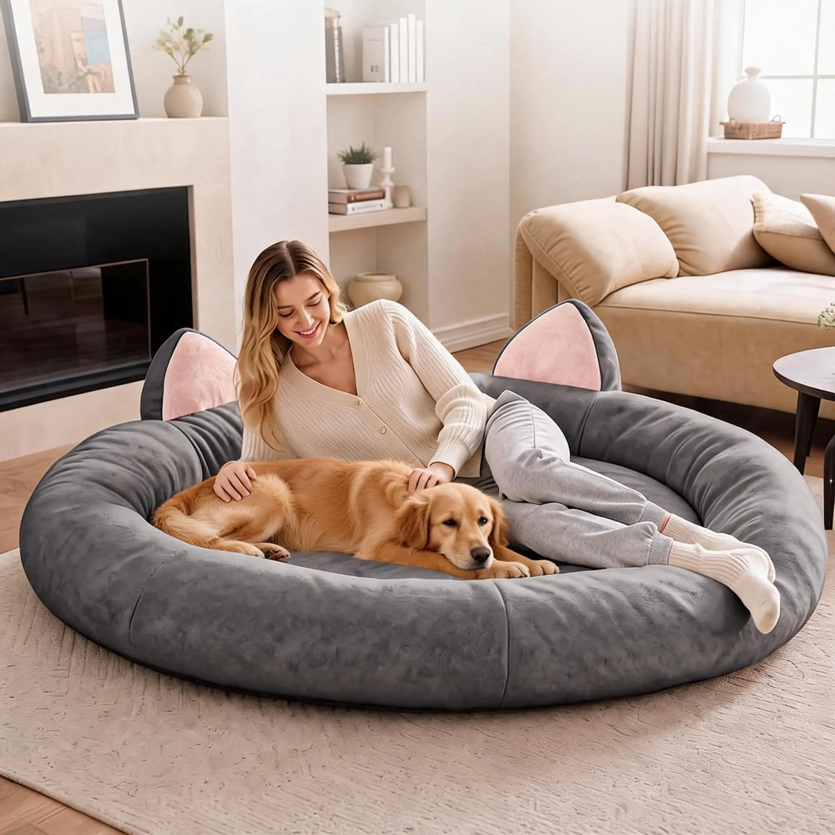 XXL Orthopedic Memory Foam Dog Bed 70x70x9.8in For Large Senior Dog, Waterproof Liner, Washable Cover, Non-Slip Base, Pet Couch
