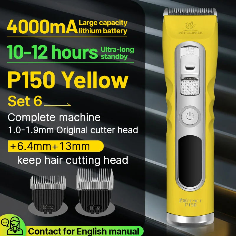 Fenice Green Dog Hair Cutting Machine 4000mA Capacity Cordless LCD Screen Pet Dog Grooming Clipper Rechargeable Dog Accessories