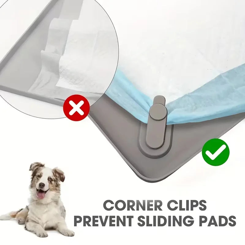 Multi-Size Pet Training and Urine Barrier Pad, Silicone Non-Slip Dog Potty Tray with 4 Support Clips