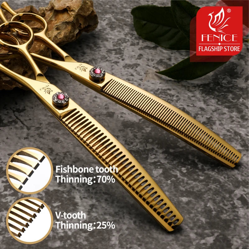 Fenice High-end 7.25 inch Professional Pet Dog Grooming Scissors Curved Thinning Chunker Shears