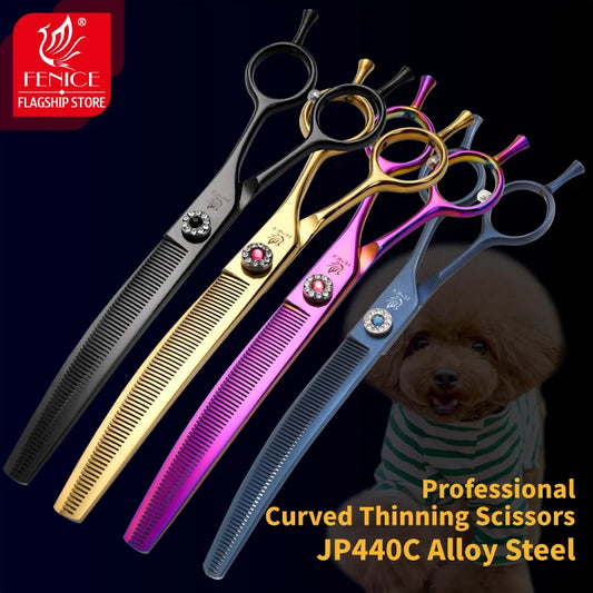 Fenice High-end 7.25 inch Professional Pet Dog Grooming Scissors Curved Thinning Chunker Shears