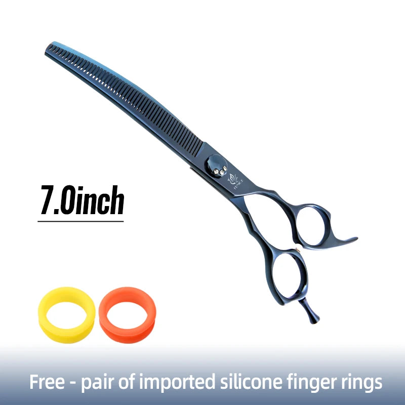 Fenice High-end 7.25 inch Professional Pet Dog Grooming Scissors Curved Thinning Chunker Shears