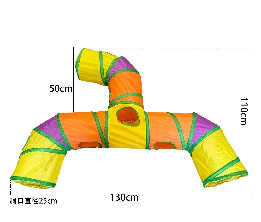 Pet Tunnel Multi Cat Interactive Rainbow Channel Large Multi Exit Foldable Cat Toy Drilling Cat Channel Durable Scratch and Bite