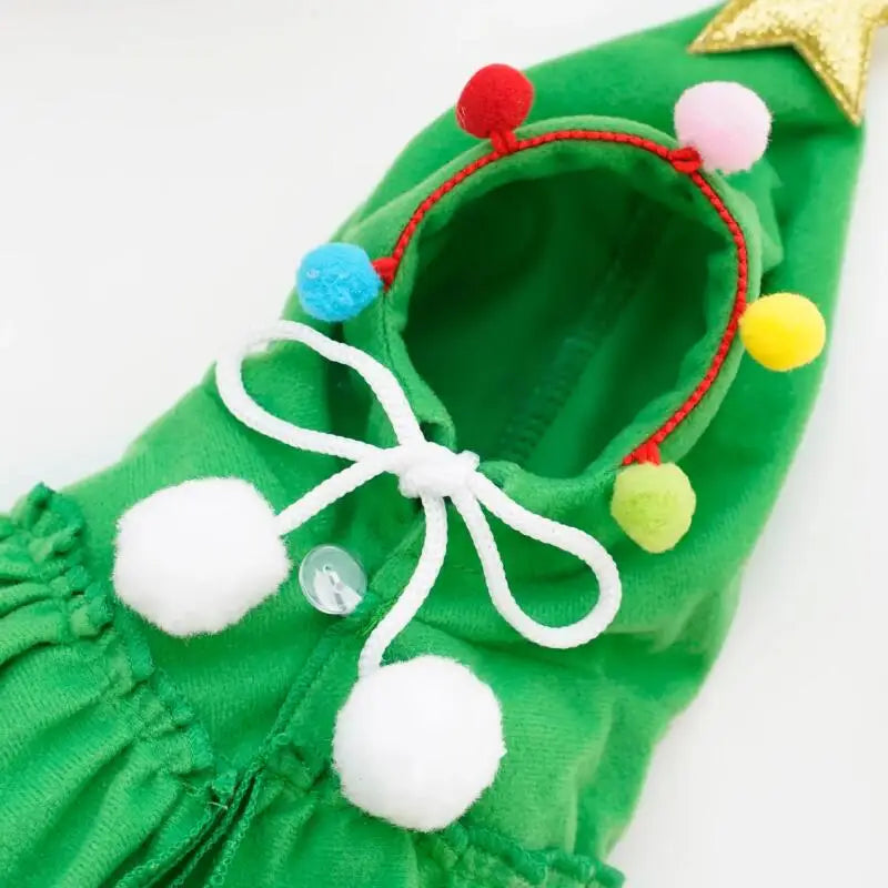 Pet Christmas Tree Costume Dress for Small Dogs Cats Xmas Festive Outfit with Star Hat Puppy Holiday Party Photo Prop Red Green