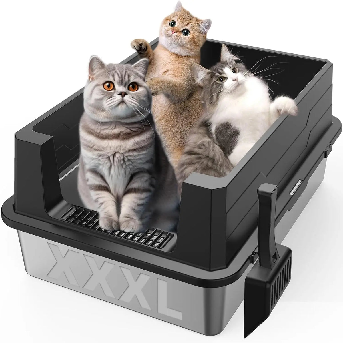 XXXL Stainless Steel Litter Box,Extra Large 28" L x 20" W Metal Litter Box for Big Cats & Multiple Cats with High Sided