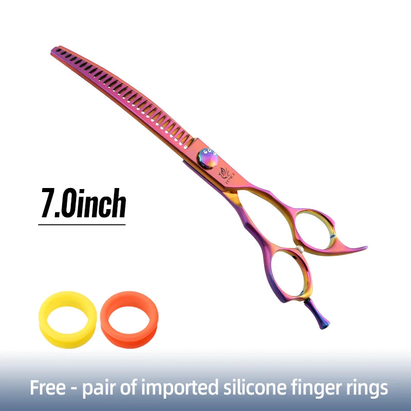 Fenice High-end 7.25 inch Professional Pet Dog Grooming Scissors Curved Thinning Chunker Shears