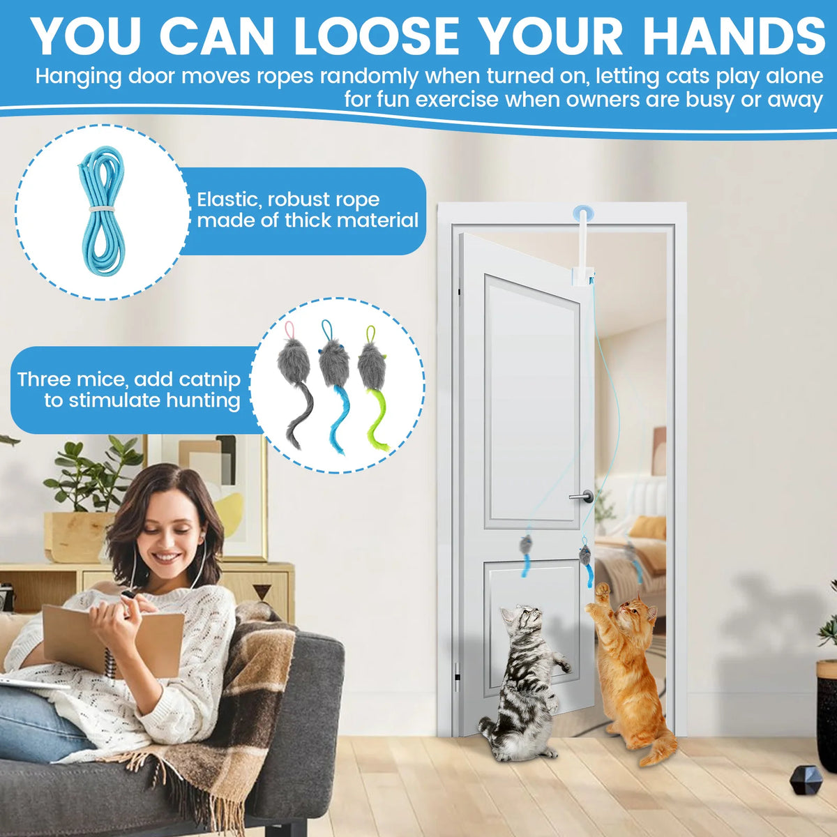 Electric Door Hanging Cat Toy Interactive Retractable plaything Funny Self-hey kitten Scratch Rope Mouse Toy Pet Products