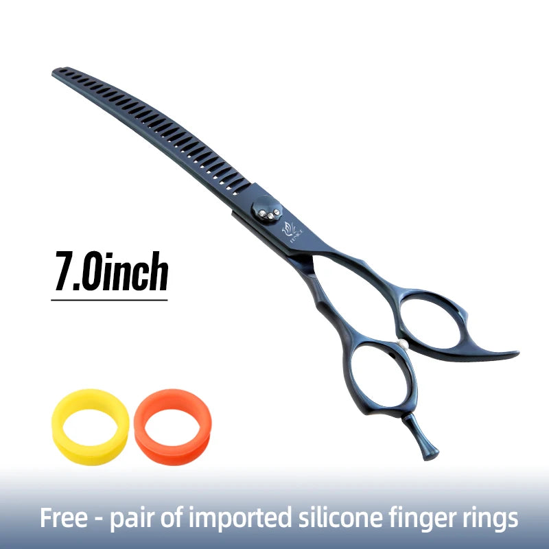 Fenice High-end 7.25 inch Professional Pet Dog Grooming Scissors Curved Thinning Chunker Shears
