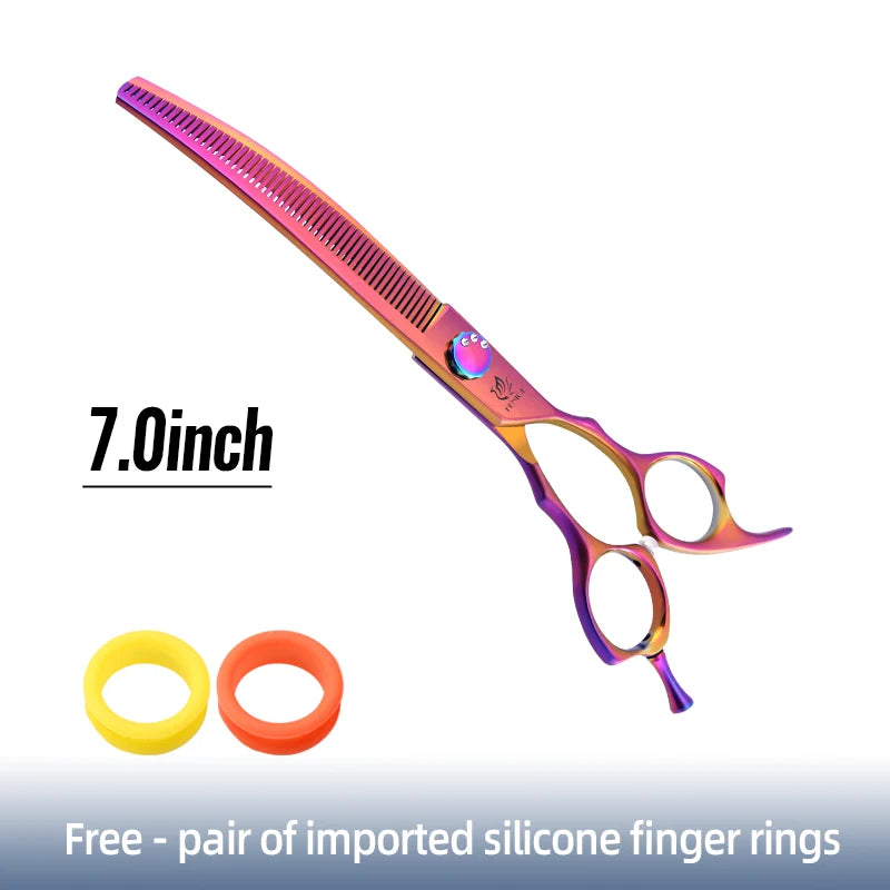 Fenice High-end 7.25 inch Professional Pet Dog Grooming Scissors Curved Thinning Chunker Shears