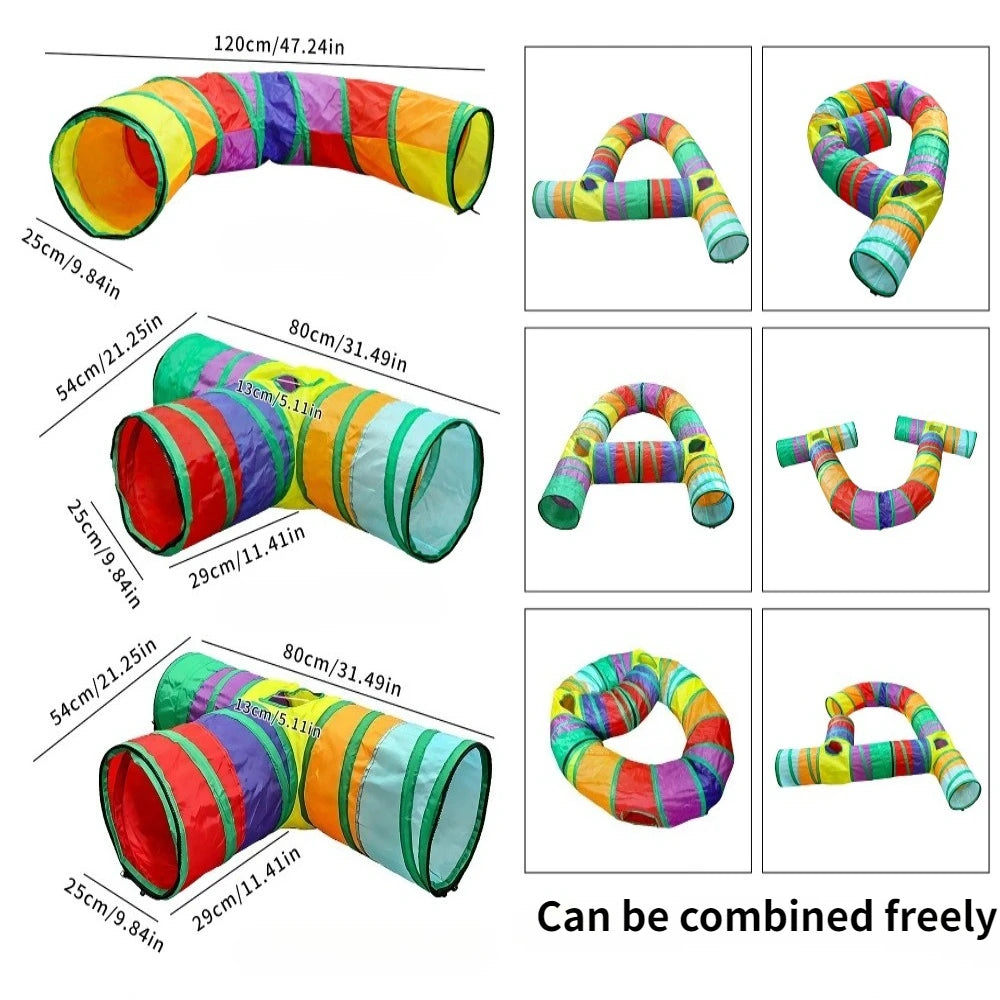 Pet Tunnel Multi Cat Interactive Rainbow Channel Large Multi Exit Foldable Cat Toy Drilling Cat Channel Durable Scratch and Bite