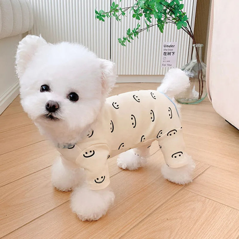 Puppy Autumn Winter Jumpsuit Warm Four-Legged Base Layer Belly-Hugging Home Sleepwear Teddy Small Dogs Casual Pet Clothes