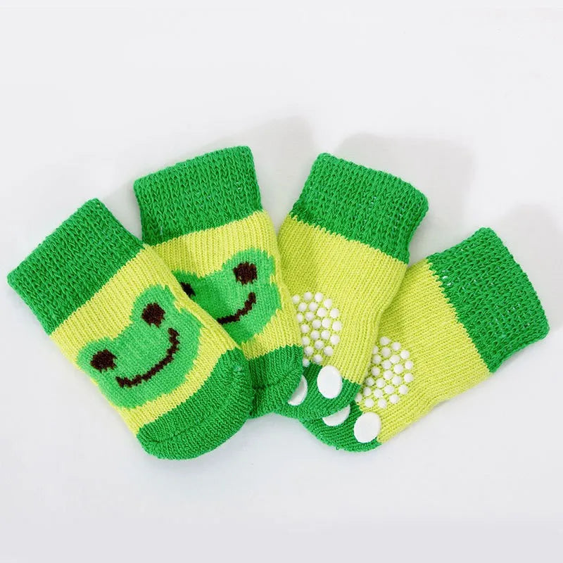 4pcs/set Dog Socks Cute Pattern Foot Covers Warm Anti Slip Shoes Puppy Paw Protector Christmas Gift for Puppy Cat Dogs