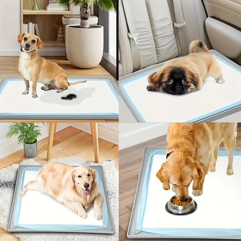 Multi-Size Pet Training and Urine Barrier Pad, Silicone Non-Slip Dog Potty Tray with 4 Support Clips