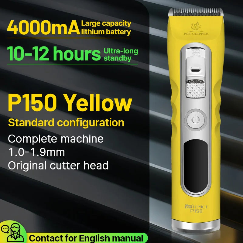 Fenice Green Dog Hair Cutting Machine 4000mA Capacity Cordless LCD Screen Pet Dog Grooming Clipper Rechargeable Dog Accessories