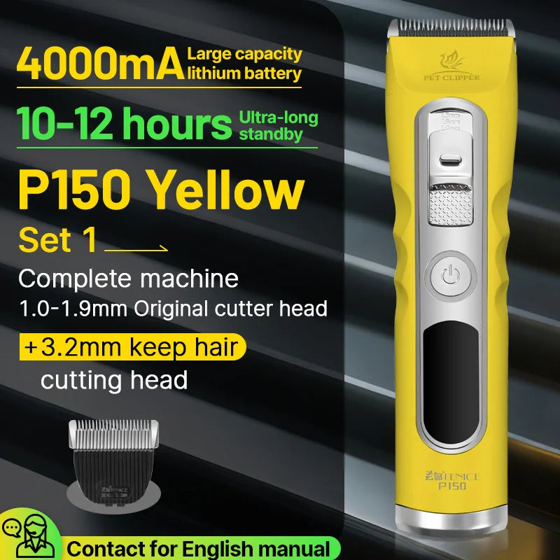 Fenice Green Dog Hair Cutting Machine 4000mA Capacity Cordless LCD Screen Pet Dog Grooming Clipper Rechargeable Dog Accessories