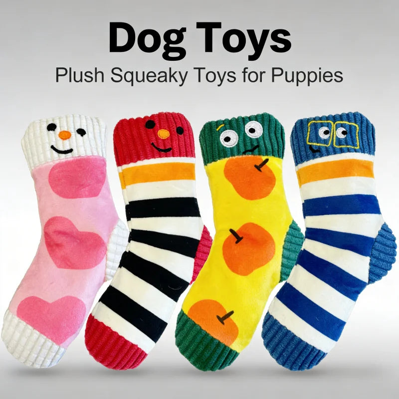 Cute Socks Plush Dog Play Toy Indestructible With Squeaker Food Hiding Pet Supplies Tooth Chew Safe Small Dog Tough Puppy Toys