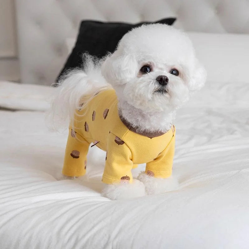 Puppy Autumn Winter Jumpsuit Warm Four-Legged Base Layer Belly-Hugging Home Sleepwear Teddy Small Dogs Casual Pet Clothes