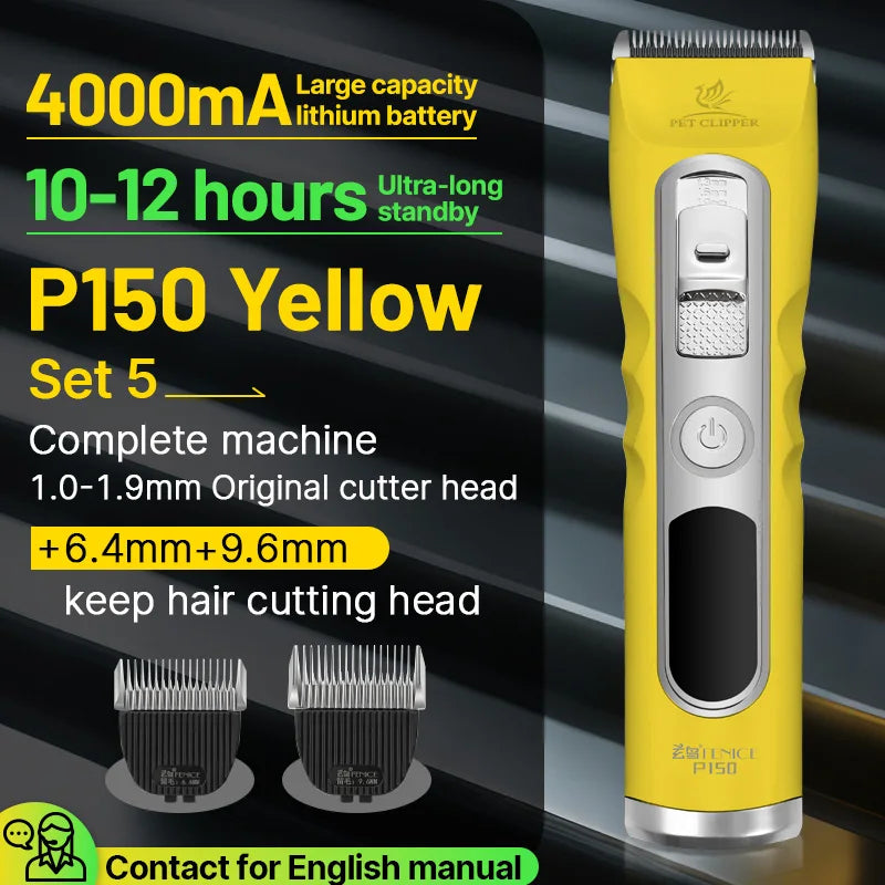 Fenice Green Dog Hair Cutting Machine 4000mA Capacity Cordless LCD Screen Pet Dog Grooming Clipper Rechargeable Dog Accessories