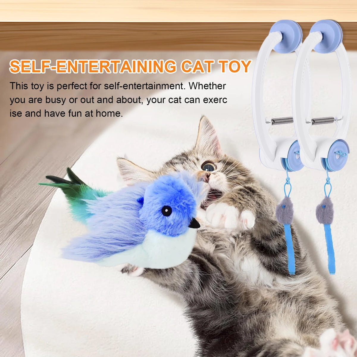 Door Hanging Auto-Rebound Cat Toy Retractable Kitten Teaser with 3 Catnip Mice  Interactive Pet Play Toy for Indoor Playing Exer