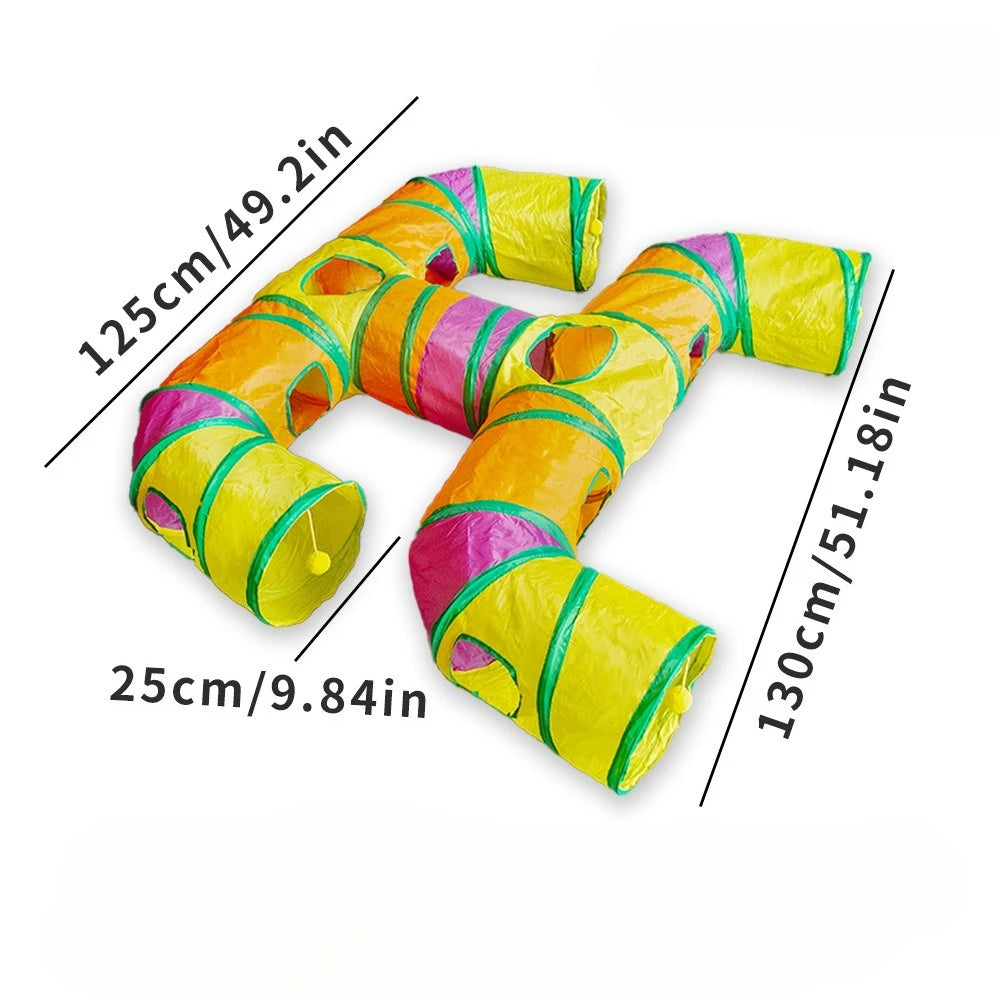 Pet Tunnel Multi Cat Interactive Rainbow Channel Large Multi Exit Foldable Cat Toy Drilling Cat Channel Durable Scratch and Bite