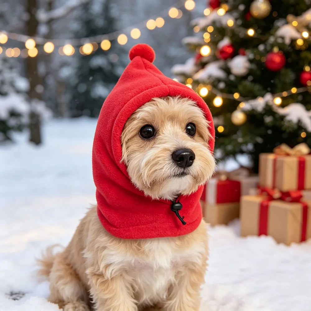 Dog Winter Hat, Doggie Flannel Hat Pet Christmas Winter Warm Caps Cute Accessories Neck Ear Warmer Pullover Hood Warm Scarf