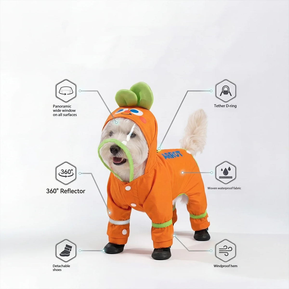 Orange Carrot Dog Raincoat Four Legged Waterproof All Inclusive Clothing Summer Rainy Day Dog Walking Dirt Proof Jumpsuit