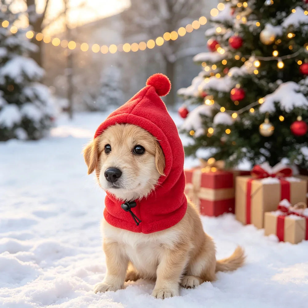 Dog Winter Hat, Doggie Flannel Hat Pet Christmas Winter Warm Caps Cute Accessories Neck Ear Warmer Pullover Hood Warm Scarf