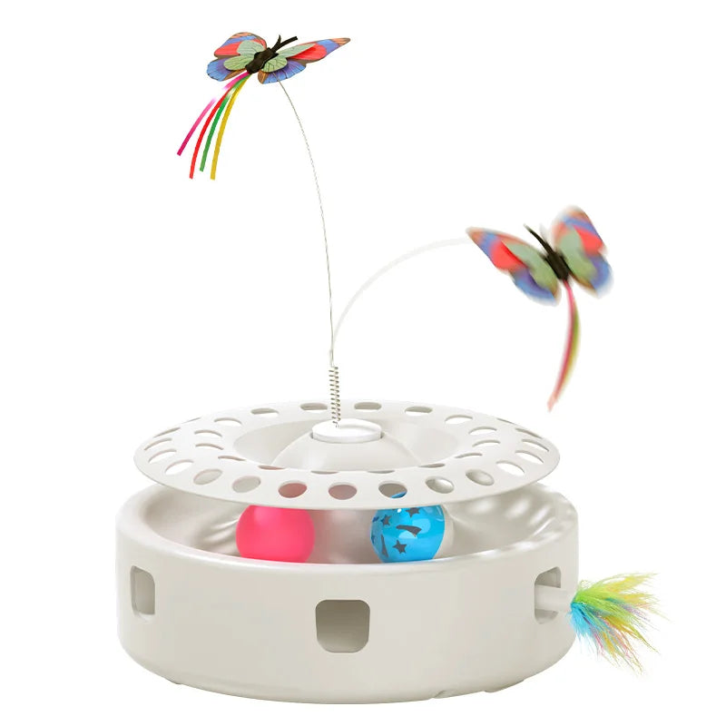 ROJECO Automatic Cat Toy 3 in 1 Electric Butterfly Teasing Toy Track Balls Ambush Feather Interactive Fun Pet Toy Set Cat Supply