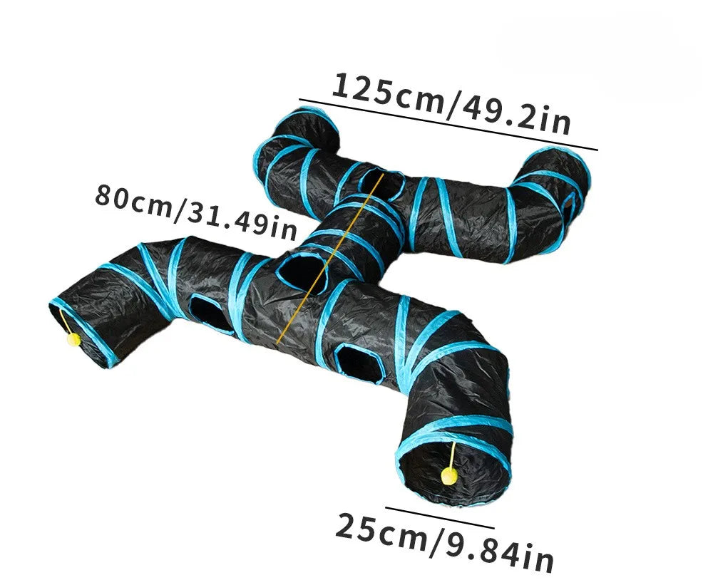 Pet Tunnel Multi Cat Interactive Rainbow Channel Large Multi Exit Foldable Cat Toy Drilling Cat Channel Durable Scratch and Bite