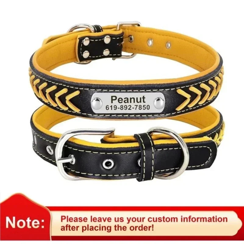 Engraved Leather Dog Collar Braided Persoanzled ID Tag Collars Nameplate Customized Pet Collar Leather Pet Walking Leash Leads