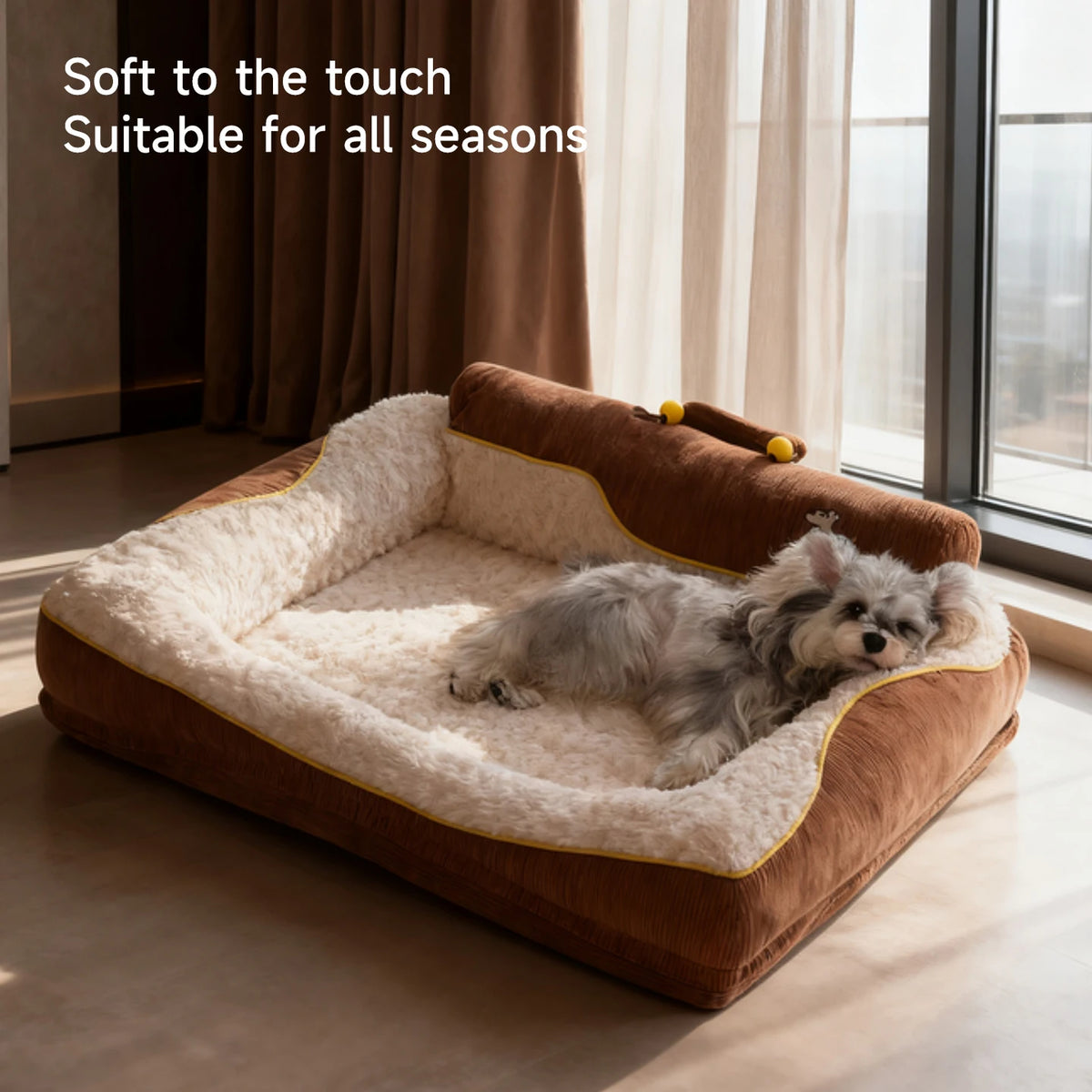 HOOPET 2025 New Large Dog Bed, Winter Warm Washable Pet Bed with Thick Padding & Bolster, Comfort Security Orthopedic Mattress