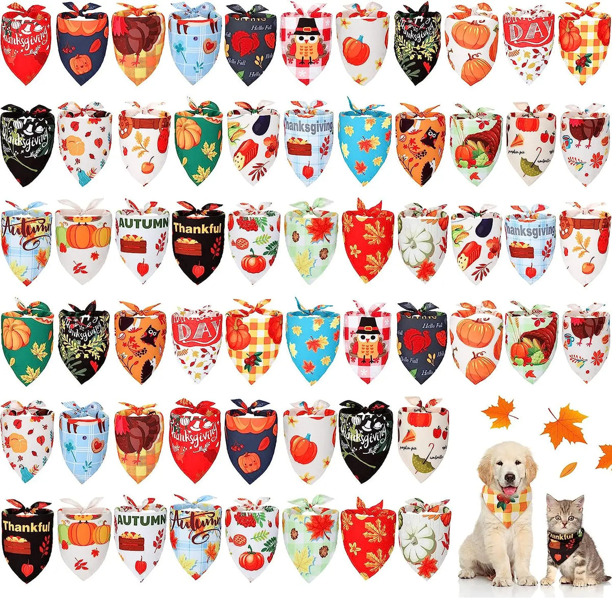 30/50/100Pcs Dog Scarf Bibs Triangle For Fall Halloween Christmas Dog Bandana Bulk Thanksgiving Small Medium Large Dog bandanas