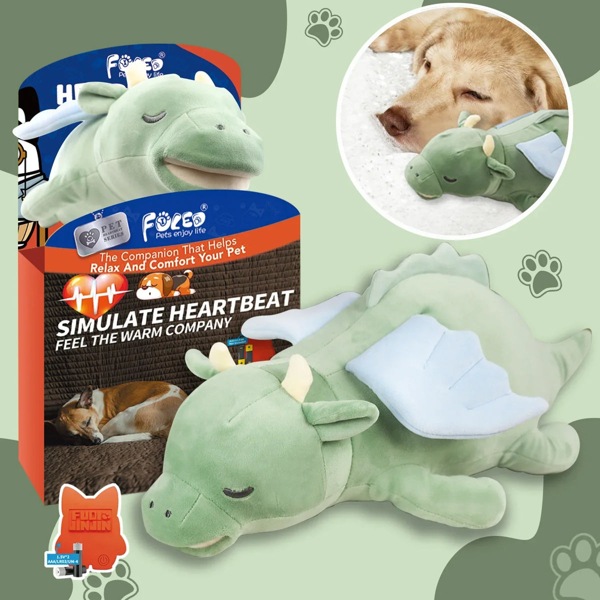 PETFULED Gem Flying Dragon Dog Heartbeat Toy, Puppy Separation Stress Toy, Puppy Behavioral Training Aid for Dog Sleep Aid Plush