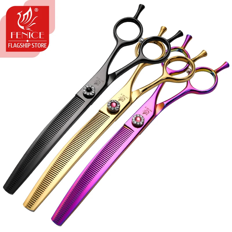 Fenice High-end 7.25 inch Professional Pet Dog Grooming Scissors Curved Thinning Chunker Shears