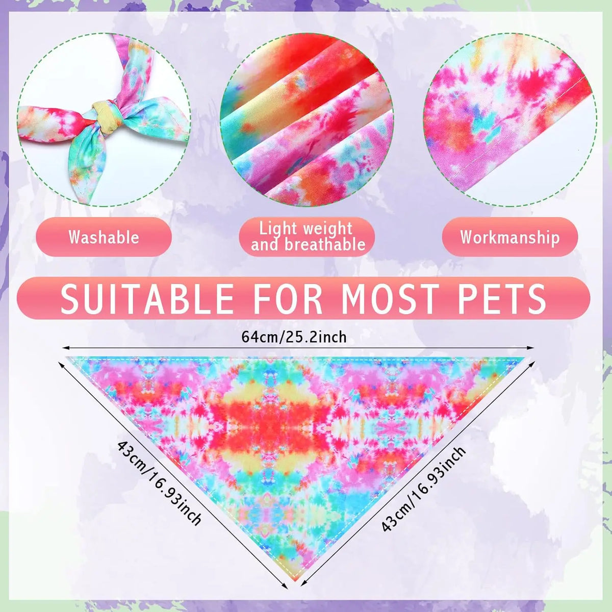 50 Pcs Tie Dye Dog Bandanas Bulk Spring Summer for Pet Grooming Salon Triangle Washable Dog Bib Kerchief for Small Medium Large