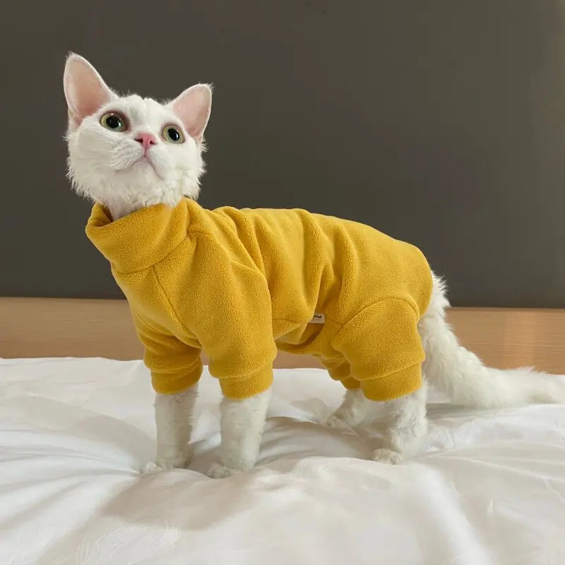 Fleece Coat for Sphynx Cat Warm Sweatshirt 4-legged Jumpsuit for Kittens Dogs soft Loungewear for Male Cat Devon Rex Sweater