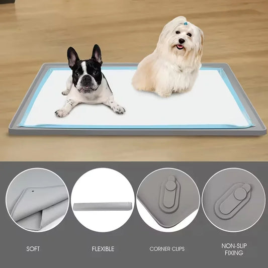 Multi-Size Pet Training and Urine Barrier Pad, Silicone Non-Slip Dog Potty Tray with 4 Support Clips