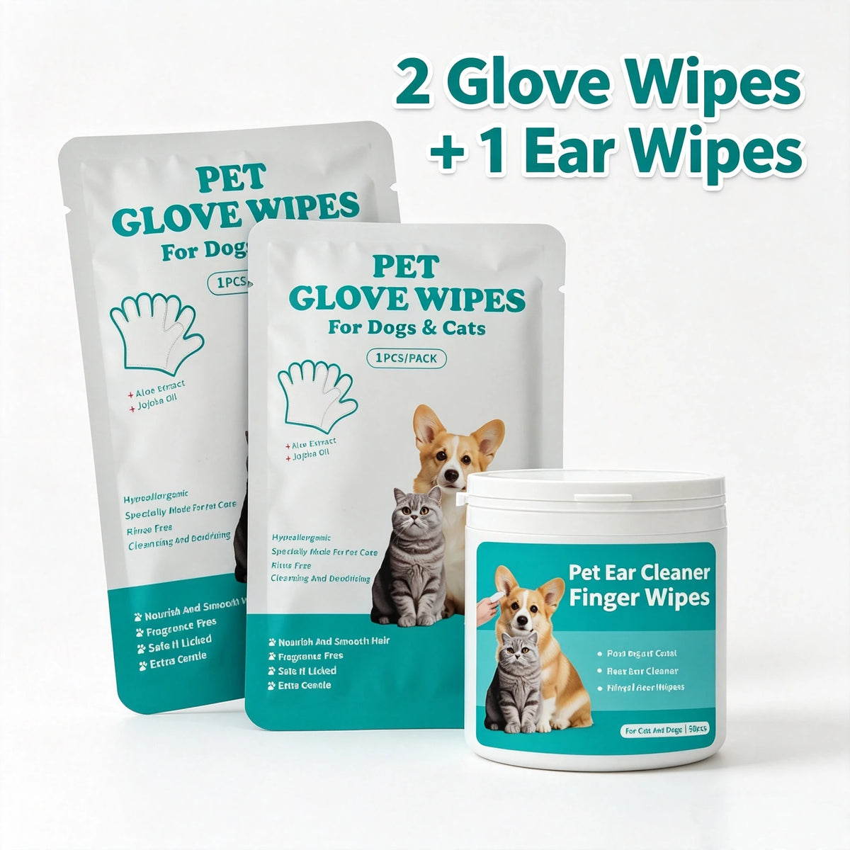 50 PCS Pet Cleaning Products  Ear Cleaning Wipes  Ear Care Fingertips  Ear Mite Removal  Cat and Dog Ear Cleaning Pet Products