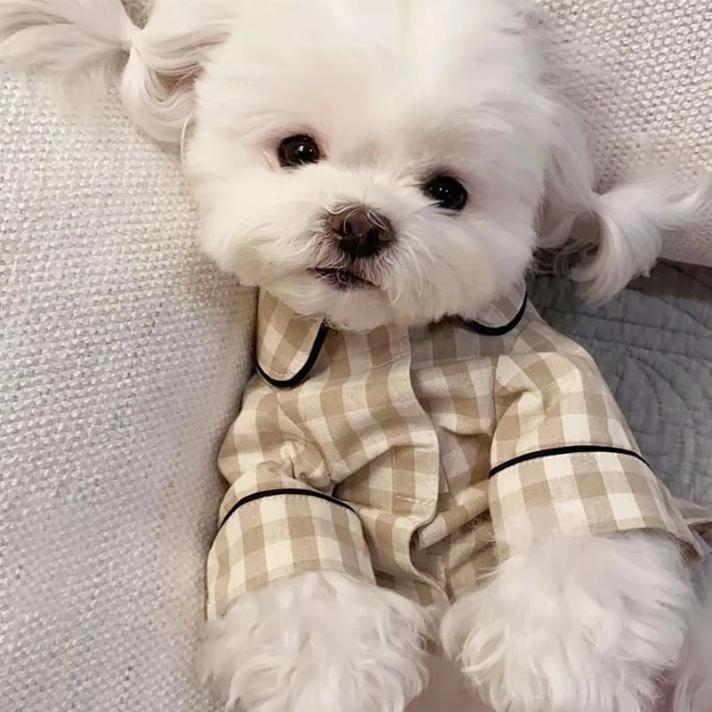 Soft Warm Dog Pajamas Summer Pet Household Clothes Fashion Puppy Shirt Coat Cute Plaid Shirt Pet Jacket