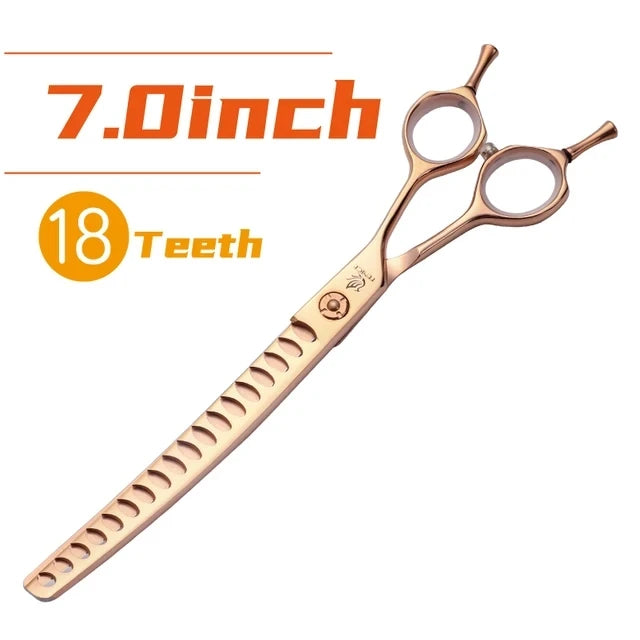 Fenice High-end 7.25 inch Professional Pet Dog Grooming Scissors Curved Thinning Chunker Shears