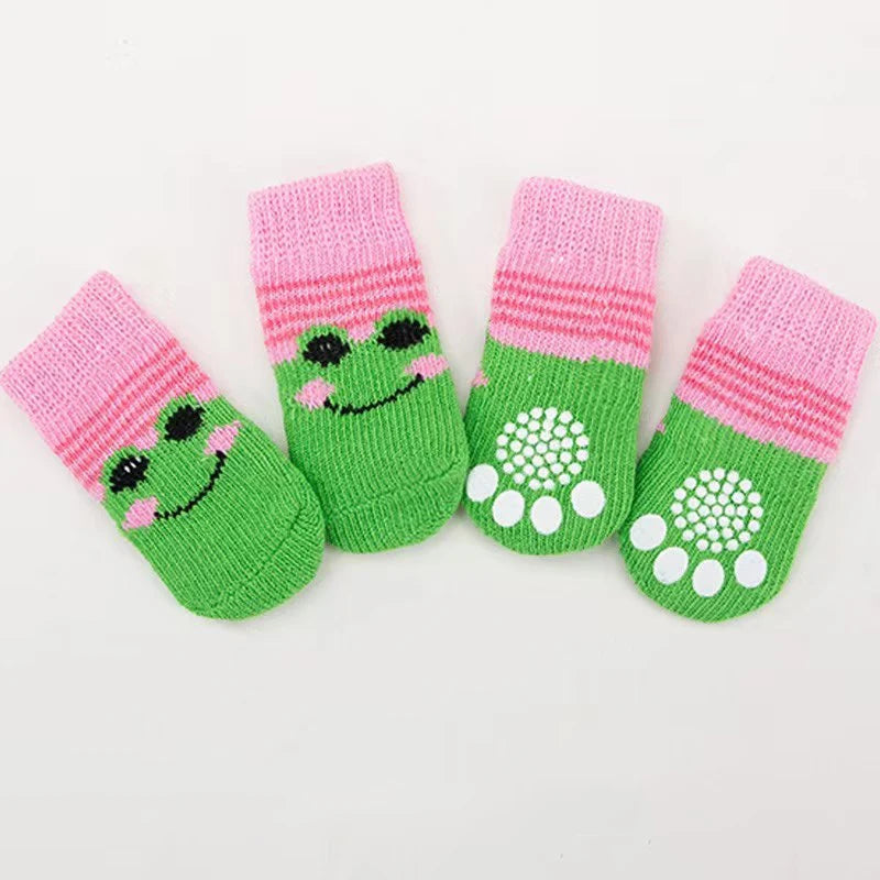4pcs/set Dog Socks Cute Pattern Foot Covers Warm Anti Slip Shoes Puppy Paw Protector Christmas Gift for Puppy Cat Dogs