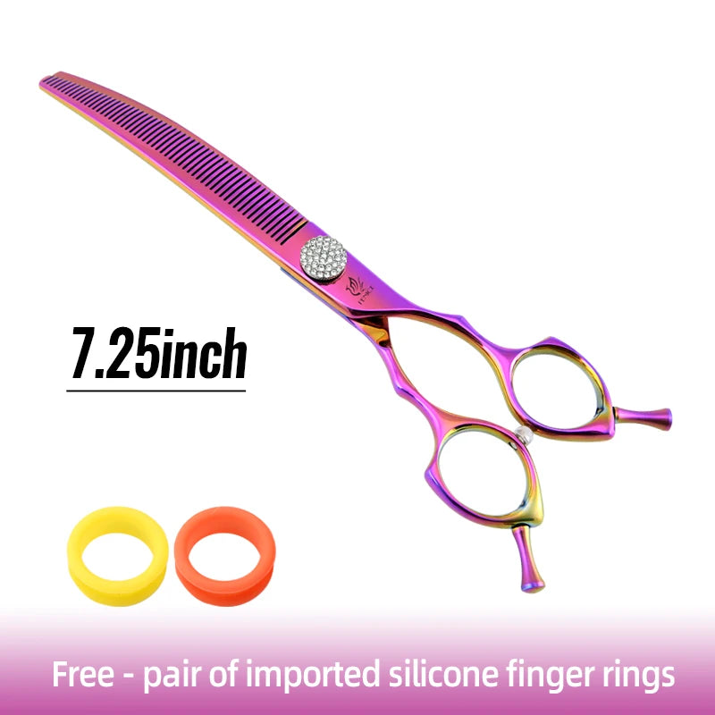 Fenice High-end 7.25 inch Professional Pet Dog Grooming Scissors Curved Thinning Chunker Shears